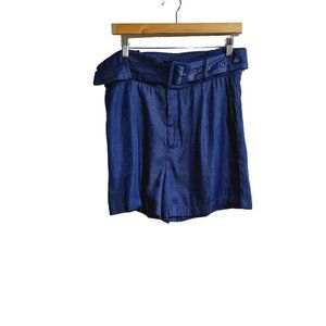 Woman's Paper Bag High Waist Shorts Belted Size Medium Chambrey Mid Blue‎